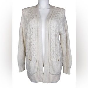 Lucky Brand Chunky Cable Knit Cardigan with Pockets Open Front XS NWT
